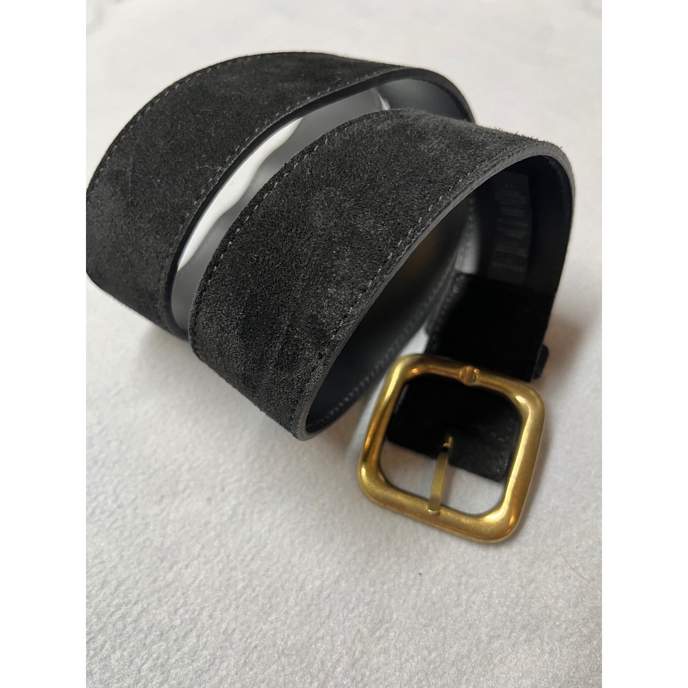 Sezane Eva Black Suede Wide Belt Gold Buckle Size 75 Made in Portugal